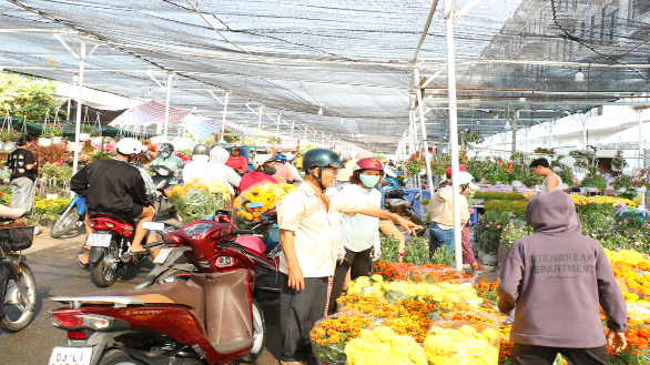 Chợ hoa Xuân Bính Ngọ 2026 tại phường Đạo Thạnh nhộn nhịp ngày 28 Tết